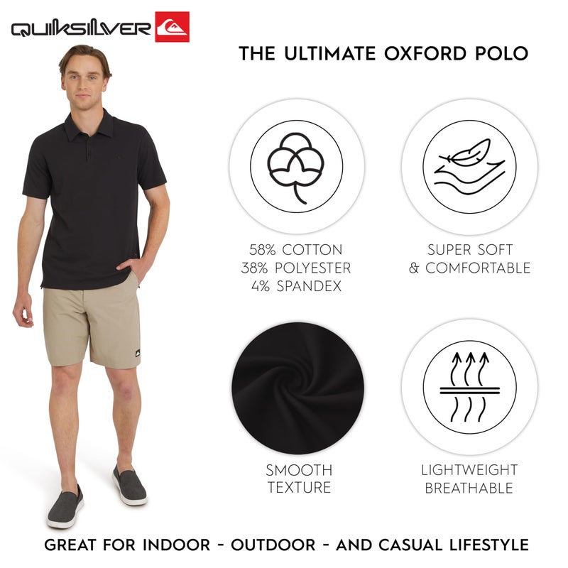 Quiksilver Men's Regular Fit Premium Soft Short Sleeve Oxford Polo Shirt, Black, Large - Image 3