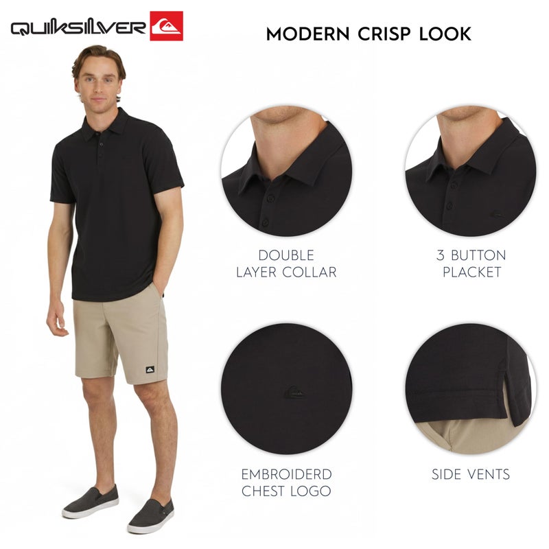 Quiksilver Men's Regular Fit Premium Soft Short Sleeve Oxford Polo Shirt, Black, Large - Image 4