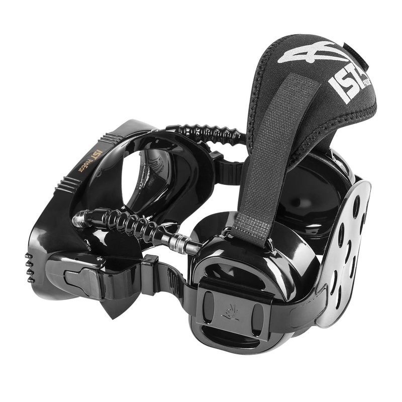 IST ProEar Dive Mask with Ear Covers, Scuba Diving Pressure Equalization Gear, Tempered Glass Twin Lens (Black Silicone) - Image 3