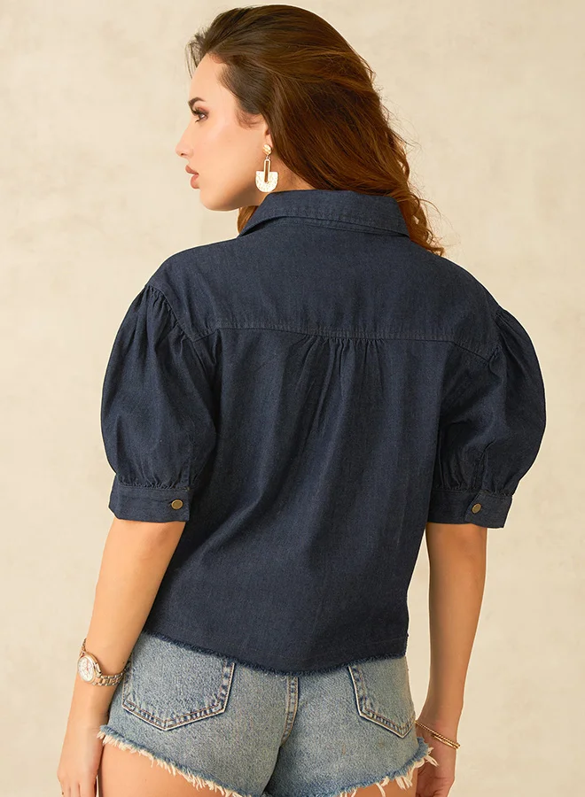 Virgio VIRGIO 100% Cotton  Dark Blue Denim Crop Shirt