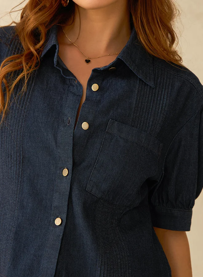 Virgio VIRGIO 100% Cotton  Dark Blue Denim Crop Shirt