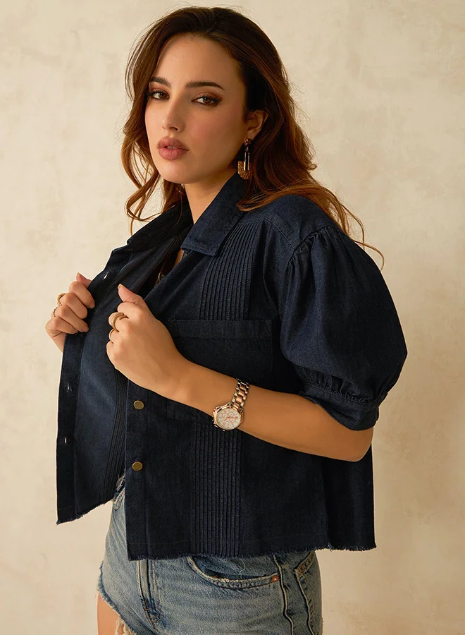 Virgio VIRGIO 100% Cotton  Dark Blue Denim Crop Shirt