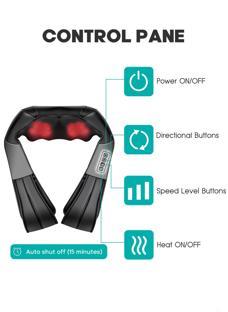 Xkimos Neck Heating Massager, Shiatsu Neck and Back Massager, 3D Deep Tissue Electric Massage Pillow for Neck, Back, Shoulders, Feet, Legs, Suitable for Home, Office and Car Use, Black and Gray  - Image 3
