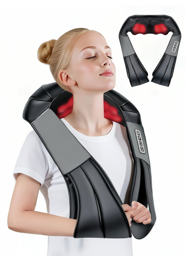 Xkimos Neck Heating Massager, Shiatsu Neck and Back Massager, 3D Deep Tissue Electric Massage Pillow for Neck, Back, Shoulders, Feet, Legs, Suitable for Home, Office and Car Use, Black and Gray  - Image 1