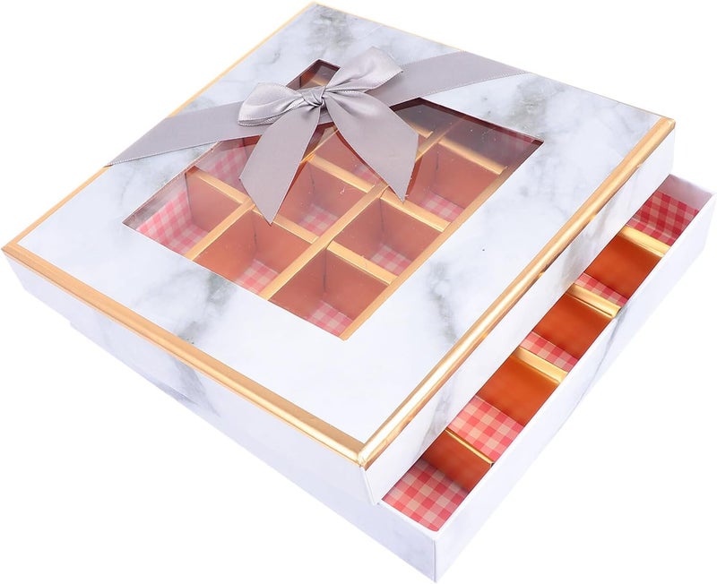 PAMINGONO Valentine’s Day Chocolate Box 25-grid Gray Candy Wrapping Box with Bowknot for Festival Packaging and Romantic Present - Image 1