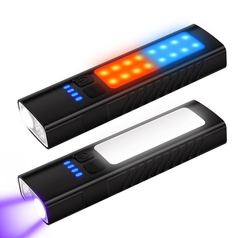 Hoxida 2pack Rechargeable EDC Flat Flashlight with COB Lights, UV, Red, Super Bright LED Combo 3in1 Portable Pocket lights, Pocket Mini Magnetic EDC Flashlight with Clip for Working, Repairing, Emergencies - Image 1