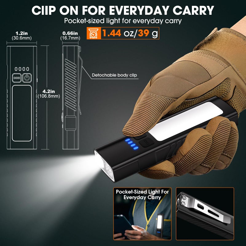 Hoxida 2pack Rechargeable EDC Flat Flashlight with COB Lights, UV, Red, Super Bright LED Combo 3in1 Portable Pocket lights, Pocket Mini Magnetic EDC Flashlight with Clip for Working, Repairing, Emergencies - Image 2