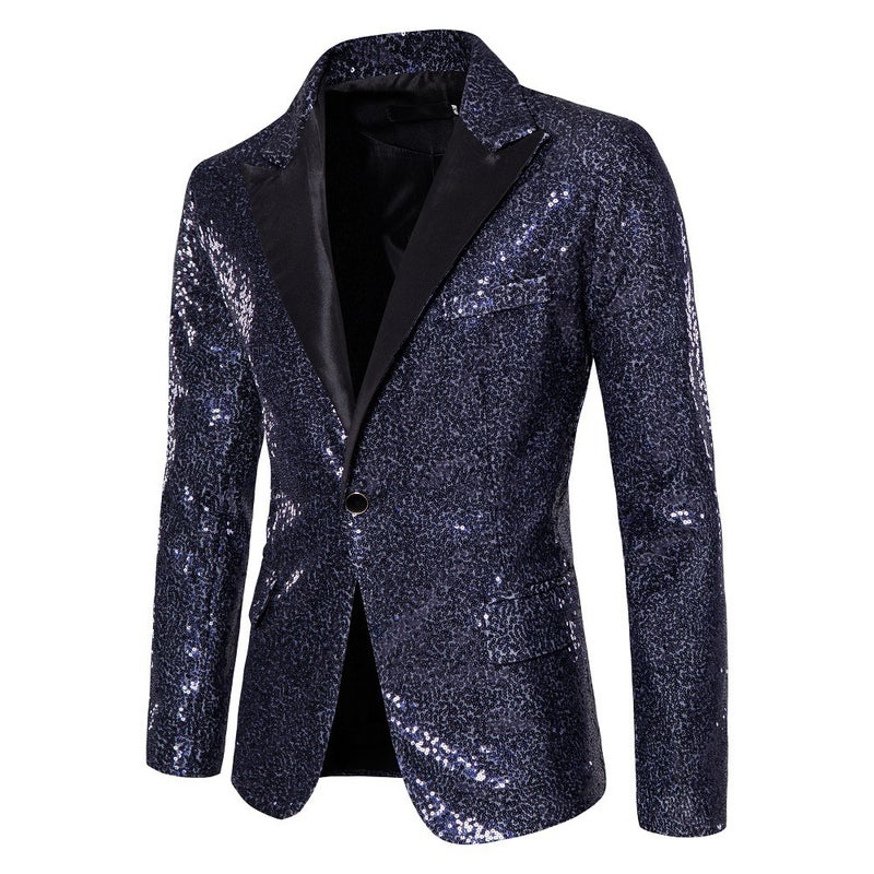 Suit Mens Foreign Trade Performance Dress Sequins European Code Suit Nightclub Mens Host MC Studio European and American Mens Coat Navy Blue