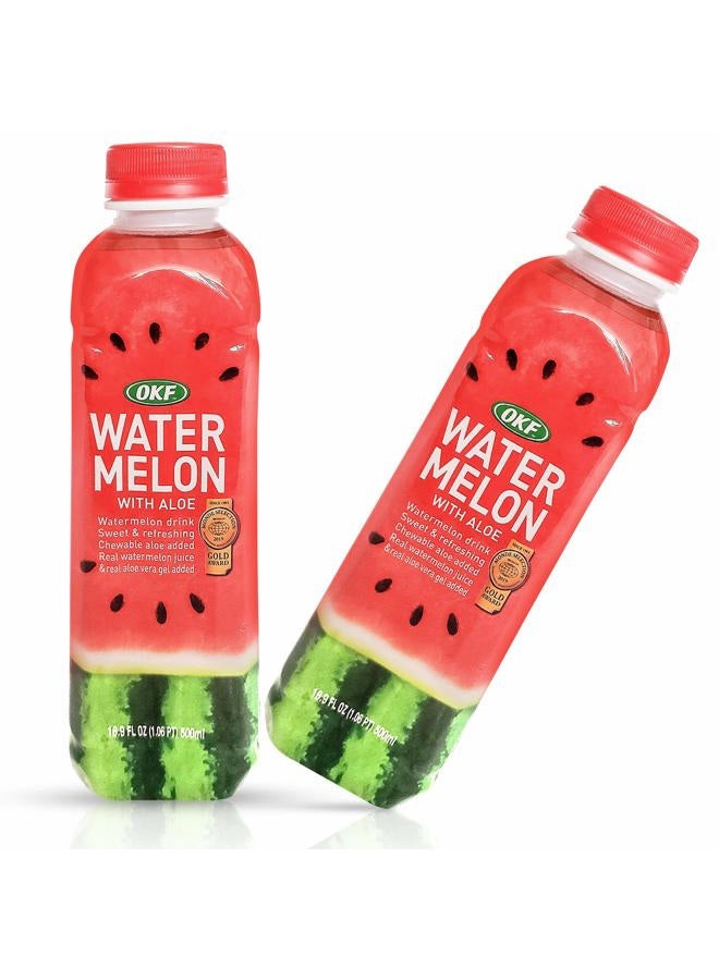 OKF Watermelon with Aloe Vera Drink, Sweet and Refreshing W/Chewable Aloe added. Real Watermelon Juice and Real Aloe Vera Gel Added, 16.9 Fluid Ounce (Pack OF 10) - Image 1