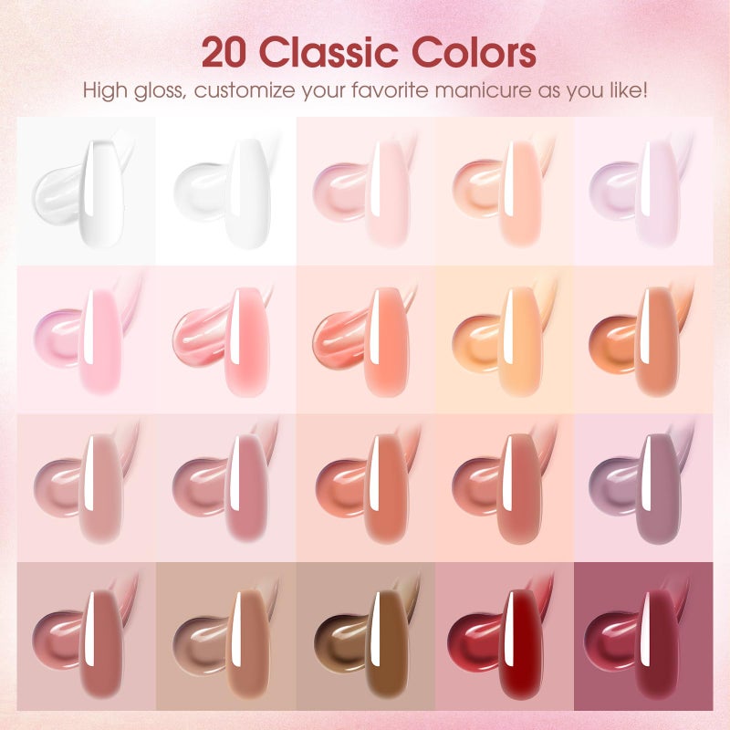 ROSALIND Poly Nail Gel Kit -20 Colors + 76 Nail Art Accessories kit Clear Nude Poly Nails Gel Starter Kit With Slip Solution Pro Nude Pink Nail Extensions with Mini UV Lamp - Image 3