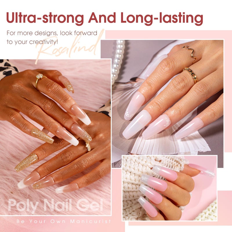 ROSALIND Poly Nail Gel Kit -20 Colors + 76 Nail Art Accessories kit Clear Nude Poly Nails Gel Starter Kit With Slip Solution Pro Nude Pink Nail Extensions with Mini UV Lamp - Image 4