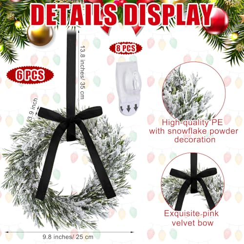 Maysing 6 Pcs 98 Christmas Cabinets Wreaths for Kitchen Snowy Cedar Wreath with Ribbon Bows Artificial Hanging Wreaths Garland Decorations for Home Window Door Porch Holiday Party DecorBlack - Image 3