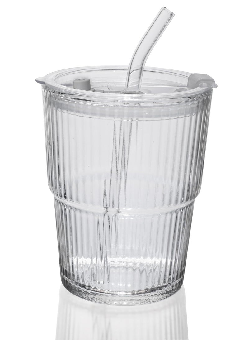 13OZ/400ML Ice Coffee Glass Tumbler, Thick Wall Water Glass Cup Mug Tea with Straw and Lid Sealed Carry On （Clear） - Image 1