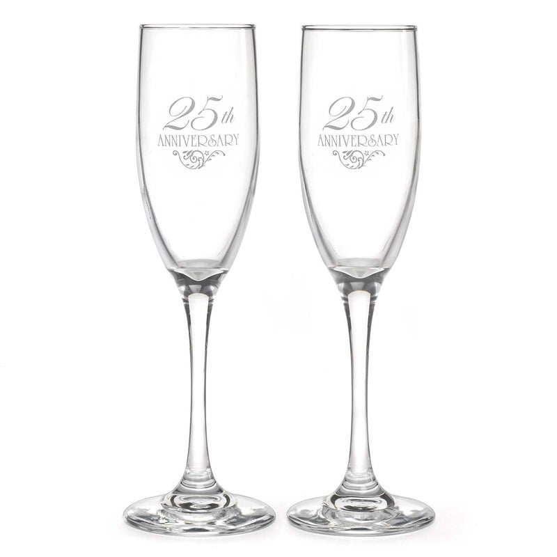 Hortense B. Hewitt Hortense B Hewitt 25th Wedding Anniversary Champagne Toasting Flutes Silver Flourish Set of 2