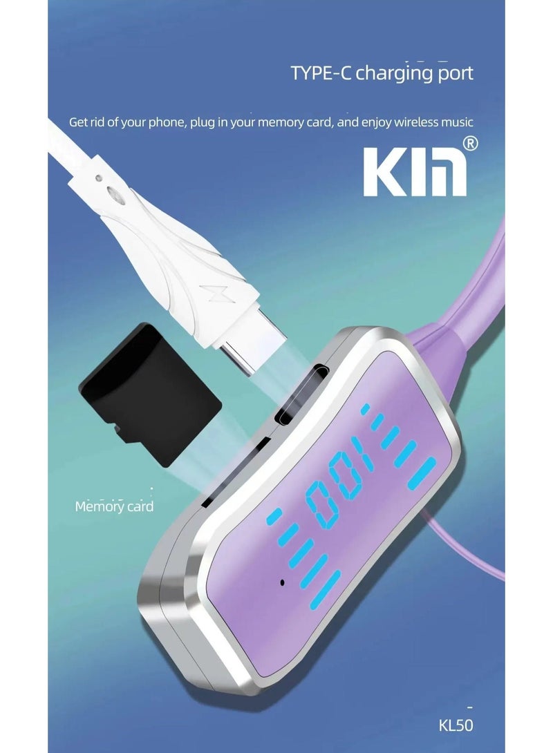KIN KL50 Bluetooth Neckband Earphones – 48H Playtime, LED Display, TF Card Slot, Multi-Functional Button Control, Hands-Free Calling, Sweat-Resistant, Premium Sound Quality, Purple Neckband Earphones for Sports, Workouts, and Everyday Use - Image 2