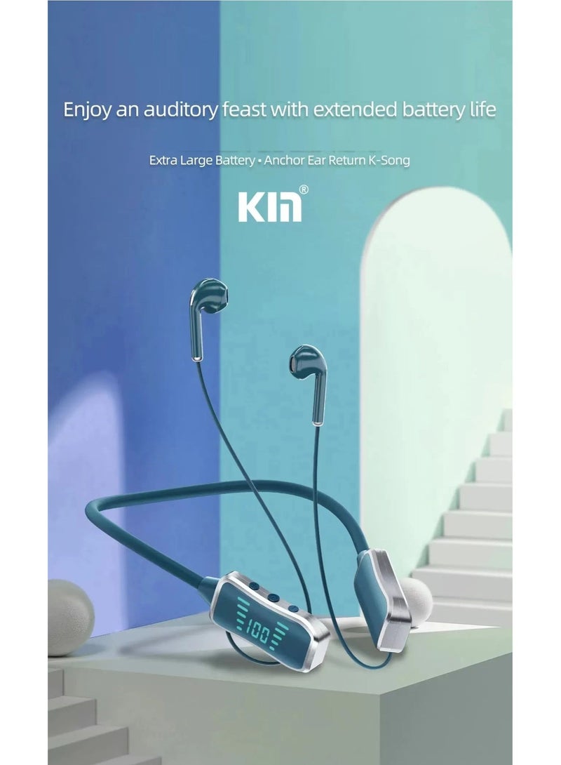 KIN KL50 Bluetooth Neckband Earphones – 48H Playtime, LED Display, TF Card Slot, Multi-Functional Button Control, Hands-Free Calling, Sweat-Resistant, Premium Sound Quality, Purple Neckband Earphones for Sports, Workouts, and Everyday Use - Image 4