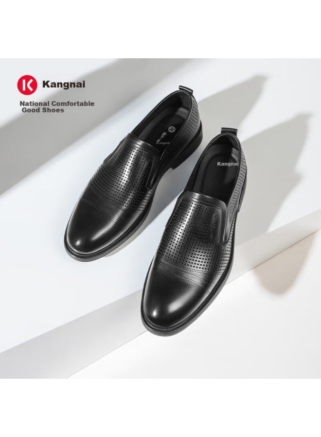 Connell Connai Men's Summer Hollowed Out Perforated Breathable Business Casual Leather Dress Shoes Black Size 38 - Image 1