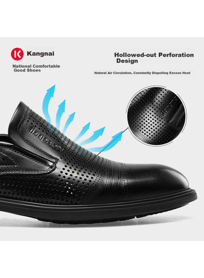 Connell Connai Men's Summer Hollowed Out Perforated Breathable Business Casual Leather Dress Shoes Black Size 38 - Image 2