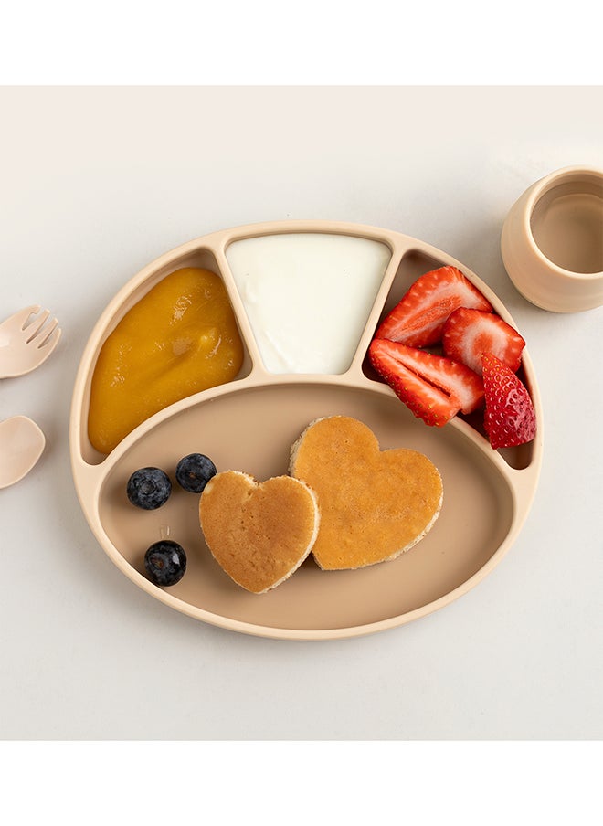 bibado - Silicone Suction Divider Plate,  Teaching Little Ones Cutlery Control And Vital Independent Feeding Skills Suitable For 6 Months To 3 Years - Fawn - Image 1