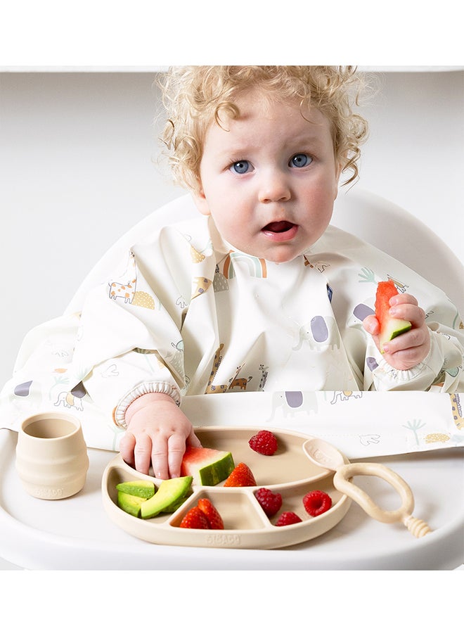 bibado - Silicone Suction Divider Plate,  Teaching Little Ones Cutlery Control And Vital Independent Feeding Skills Suitable For 6 Months To 3 Years - Fawn - Image 1
