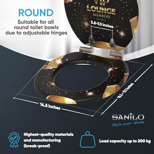 SANILO Wooden Toilet Seat with Soft Close [ROUND] - Decorative, Quiet & Slow Close Molded Wood Seat - With Strong Bumpers & Hinges - Adjustable Fit – VIP-Lounge - Image 4