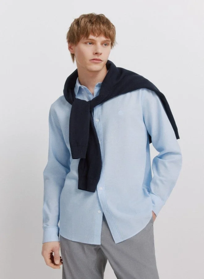 Linen cotton long sleeve regular fit button-down collar shirt