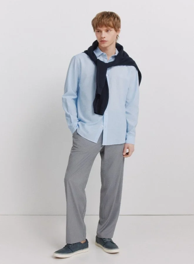 Springfield  Linen cotton long sleeve regular fit button-down collar shirt for Men | Best Price UAE