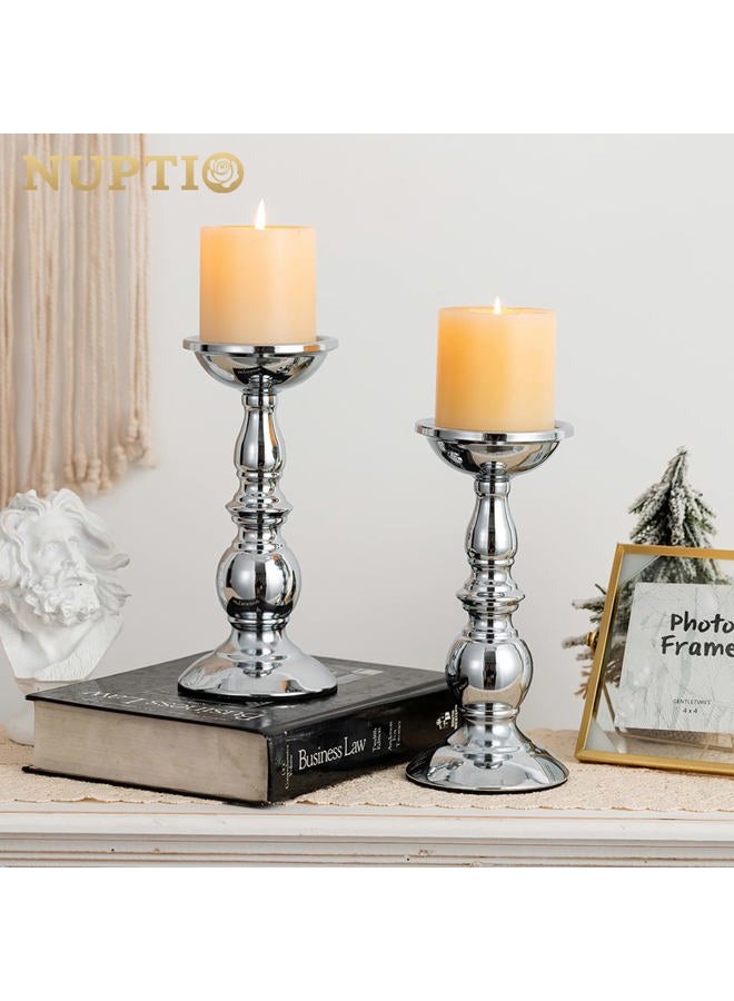 NUPTIO Silver Pillar Candle Holders, Wedding Centerpieces Metal Candle Holder for 3 inches Candles Stand Decoration Ideal for Weddings Special Events Parties Living Room, 2 Pcs - Image 5