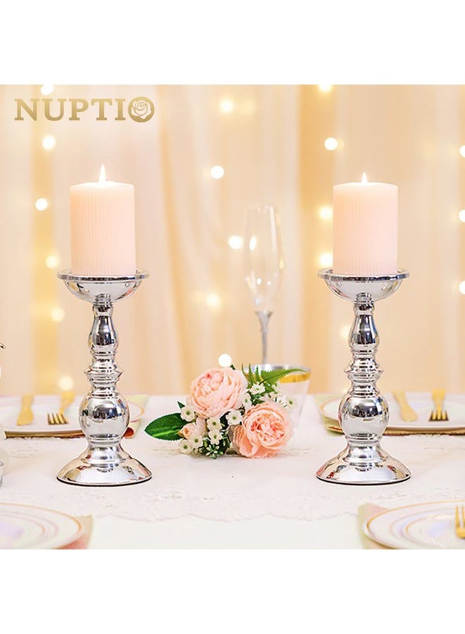NUPTIO Silver Pillar Candle Holders, Wedding Centerpieces Metal Candle Holder for 3 inches Candles Stand Decoration Ideal for Weddings Special Events Parties Living Room, 2 Pcs - Image 4