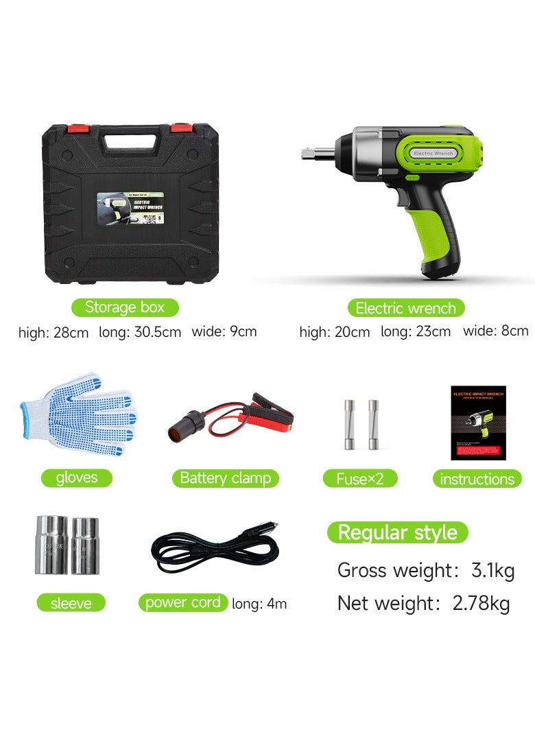 Gasin Electric Impact Wrench Kit 1/2" Drive, 12V DC Car Wheel Nut Remover with Carry Case – Green/Black - Image 3
