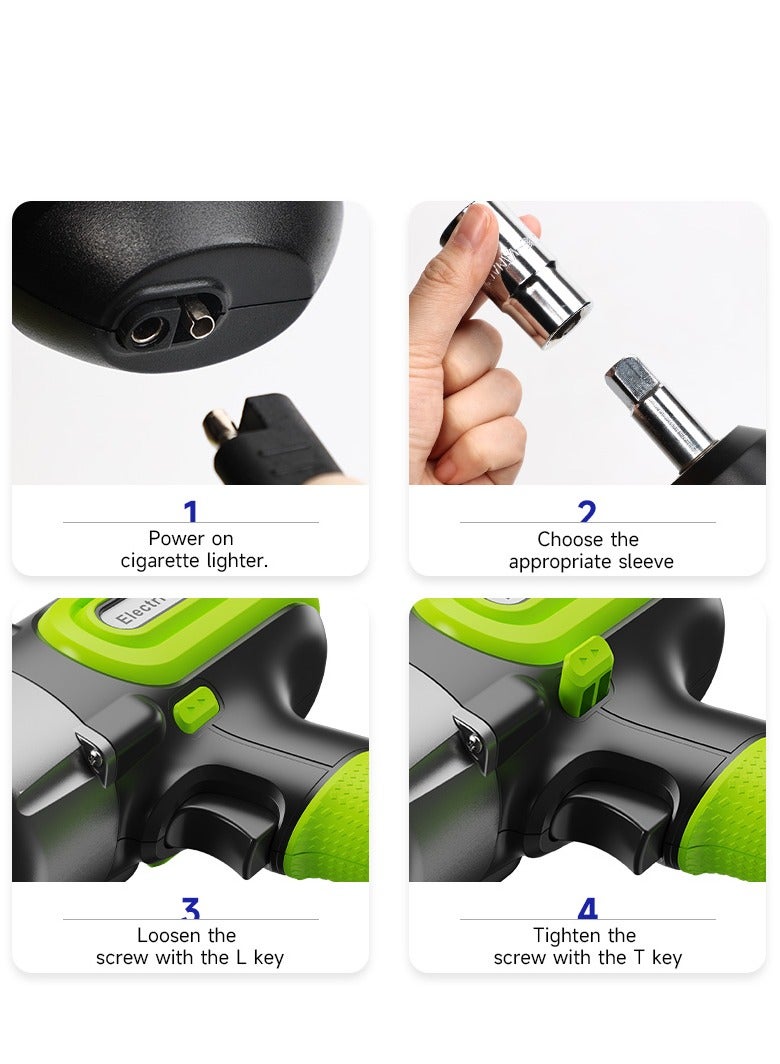 Gasin Electric Impact Wrench Kit 1/2" Drive, 12V DC Car Wheel Nut Remover with Carry Case – Green/Black - Image 4