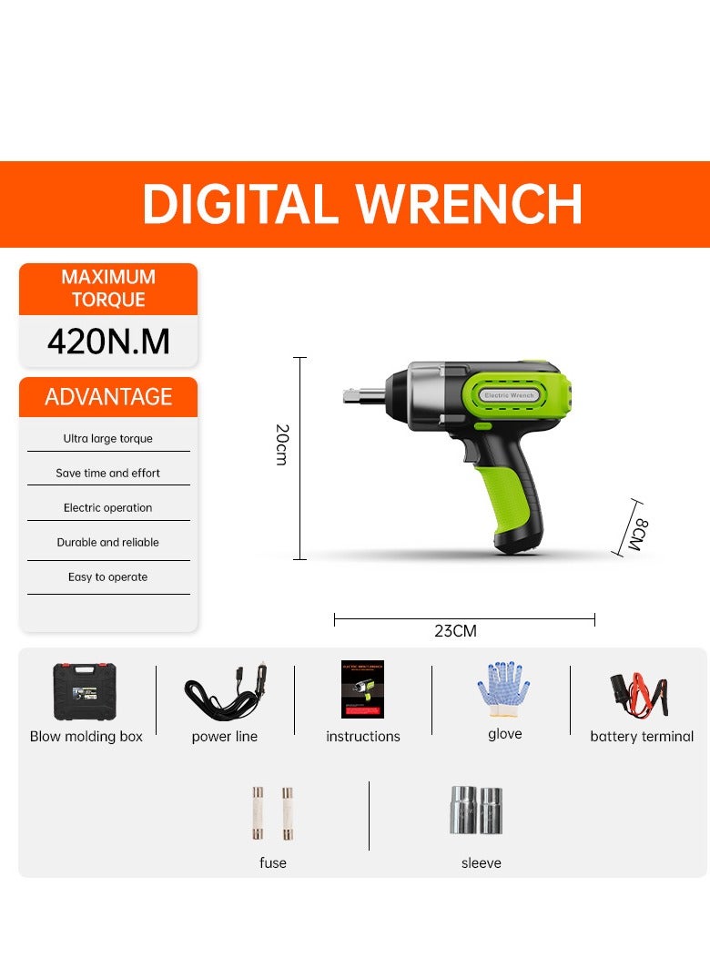 Gasin Electric Impact Wrench Kit 1/2" Drive, 12V DC Car Wheel Nut Remover with Carry Case – Green/Black - Image 5