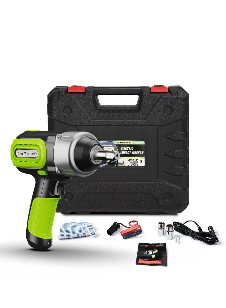 Gasin Electric Impact Wrench Kit 1/2" Drive, 12V DC Car Wheel Nut Remover with Carry Case – Green/Black - Image 1