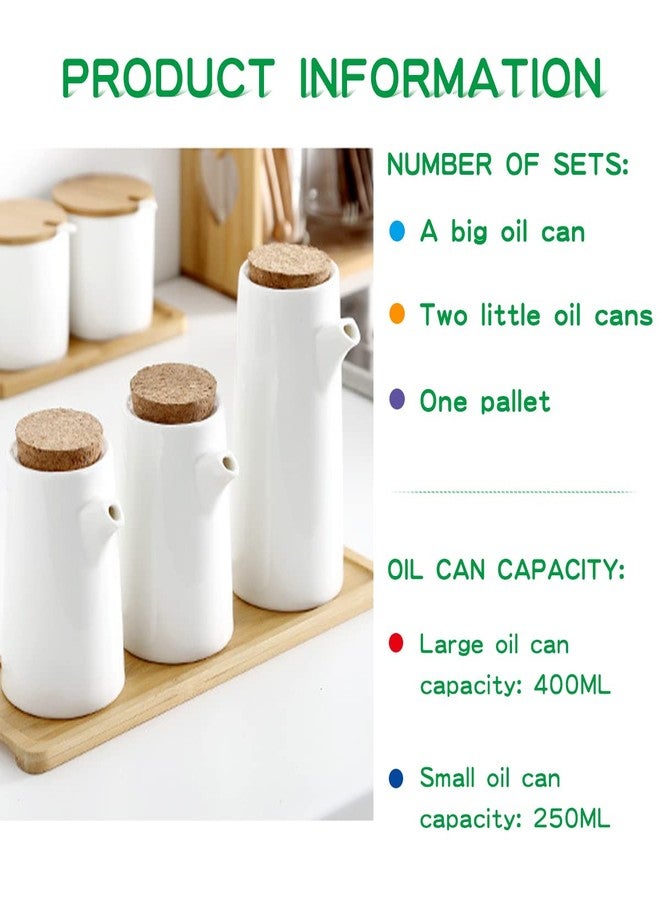 DOERDO DD DOERDO 3Pcs Ceramics Oil Vinegar Dispenser Bottle Set, Olive Oil or Soy Sauce Dispenser Set, Liquid Condiment Storage Can with Tray for Kitchen Cooking, 400ML 250ML 250ML - Image 3