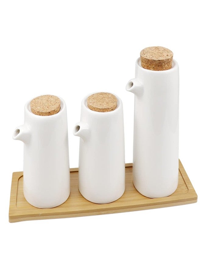 DOERDO DD DOERDO 3Pcs Ceramics Oil Vinegar Dispenser Bottle Set, Olive Oil or Soy Sauce Dispenser Set, Liquid Condiment Storage Can with Tray for Kitchen Cooking, 400ML 250ML 250ML - Image 1