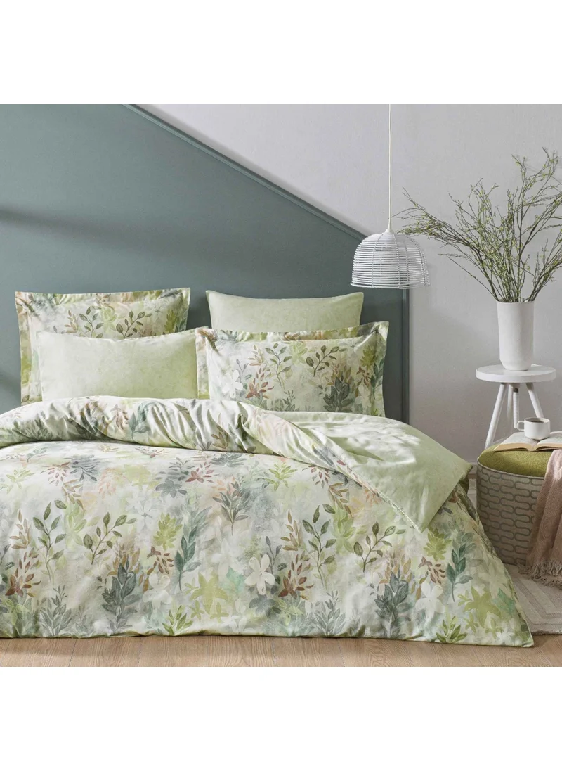 Linens Wisteria Cotton Satin Double Duvet Cover Set Green