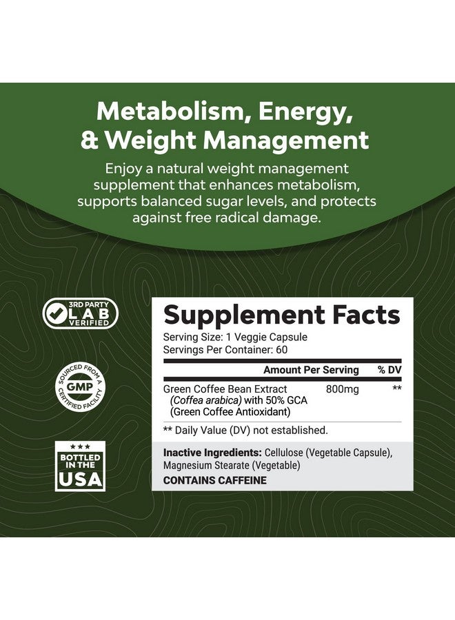 Pure Green Coffee Bean Extract Super Energizing Green Coffee Extract With 50% Chlorogenic Acid For Antioxidant Heart Health Mental Focus And Size Reduction Natural Energy Supplement For Adults