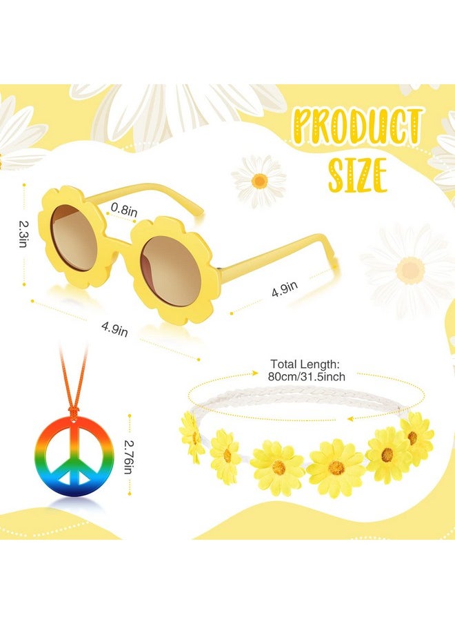 Cindeer - 36 Pcs Retro Flower Sunglasses Daisy Flower Headbands Peace Sign Necklace Set Groovy Party Decorations Hippie Costume Accessories 60S 70S Party Favors For Kids - Image 1