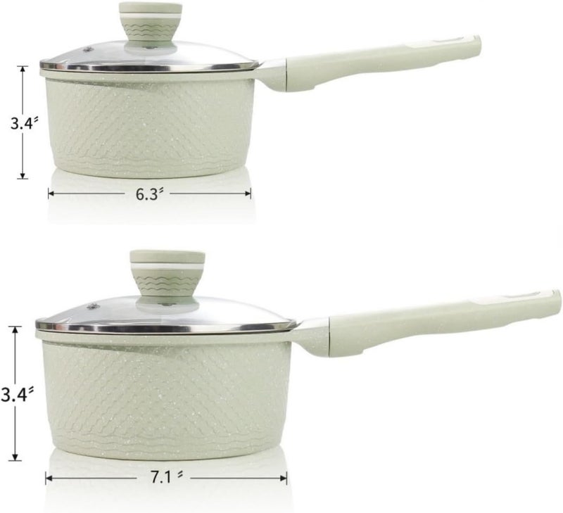 Xuanying Sauce pan set 4 Pcs 1.5Qt & 2.0Qt SaucePan Set with Lid, Non Stick Sauce Pot for Cooking, Easy to Clean, 100% Free PFOA PFAS Cooking all stovetop - Green Granite - Image 2