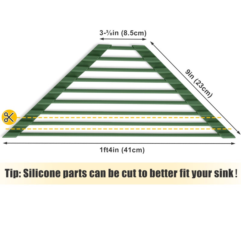 Tomorotec Compact Silicone-Coated Triangle Dish Drying Rack for Sink Corner - Foldable Stainless Steel Over-The-Sink Organizer and Storage Shelf (Army Green) - Image 5