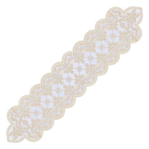Oriental Weavers Orientalweavers Floral Embroidered Polyester Organza Premium Dining Table Runner (16x72 inches) for 6-Seater - Off Gold - Image 2