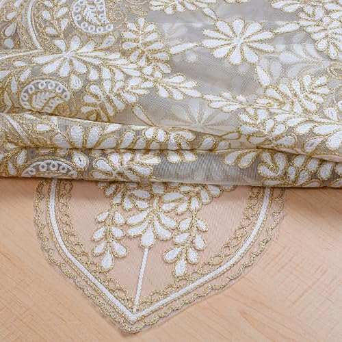 Oriental Weavers Orientalweavers Floral Embroidered Polyester Organza Premium Dining Table Runner (16x72 inches) for 6-Seater - Off Gold - Image 5
