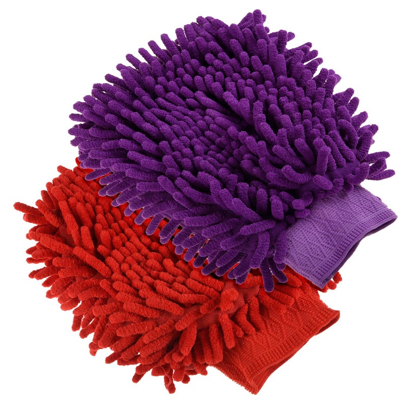 Kuber Industries Kuber Industries Chenille Mitts|Microfiber Cleaning Gloves|Inside Waterproof Cloth Gloves|100 Gram Weighted Hand Duster|Chenille Gloves For Car|Glass|Pack of 2 (Purple & Red)  - Image 1