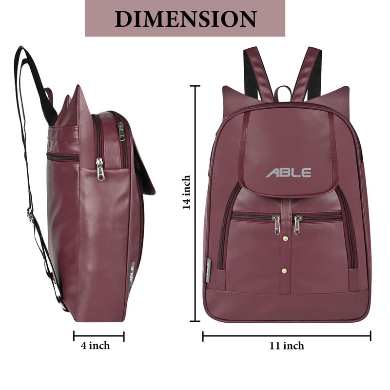 ABLEÂ® Wave Backpack for Womens,Girls,Kids,Female. Pu Leatherette Fabric Travelling Outdoor, Picnic,School, College Office Work Casual Daily use Backpack.(MAGENTA) - Image 5