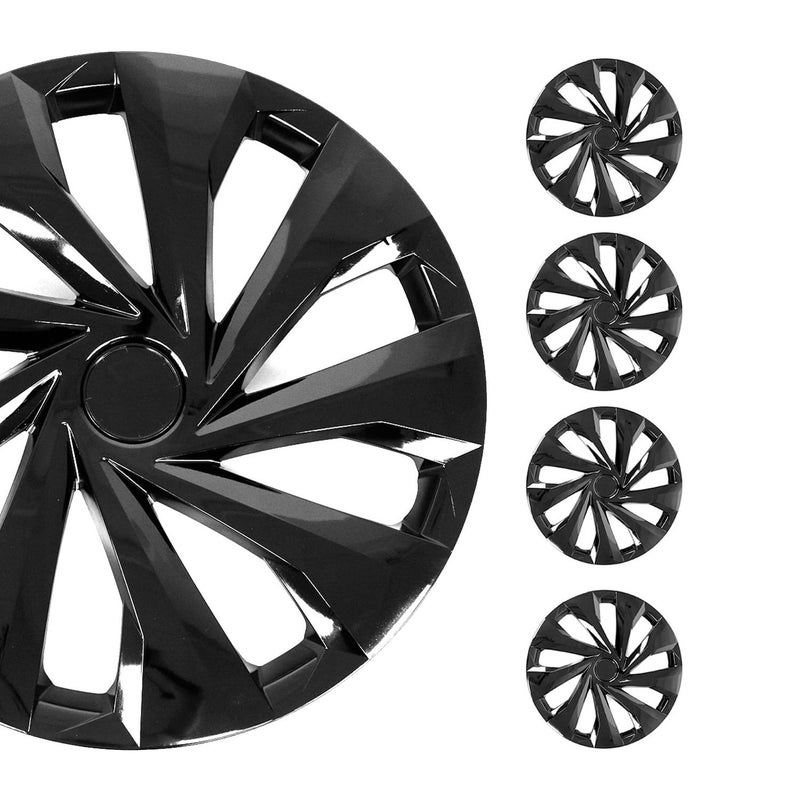 OMAC ABS Black Hub Caps 15 Inch Set of 4 Tapas para Rines 15 Premium Wheel Covers 15 Inch R15 Rim Cover Set Snap On Durable Car Replacement Exterior Accessories