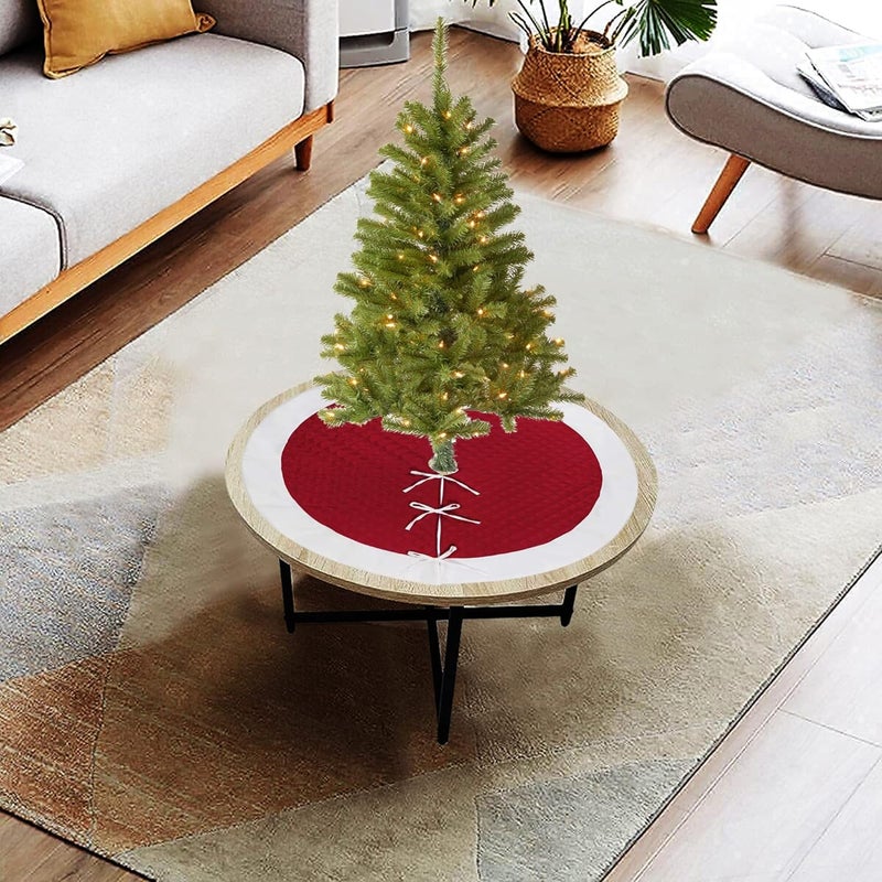 HOME HEART HOME HEART Brands 24 INCH Quilted Christmas Tree Skirt Thick Double Layer Red Dupioni Silk White Velvet 5723S  - Image 1