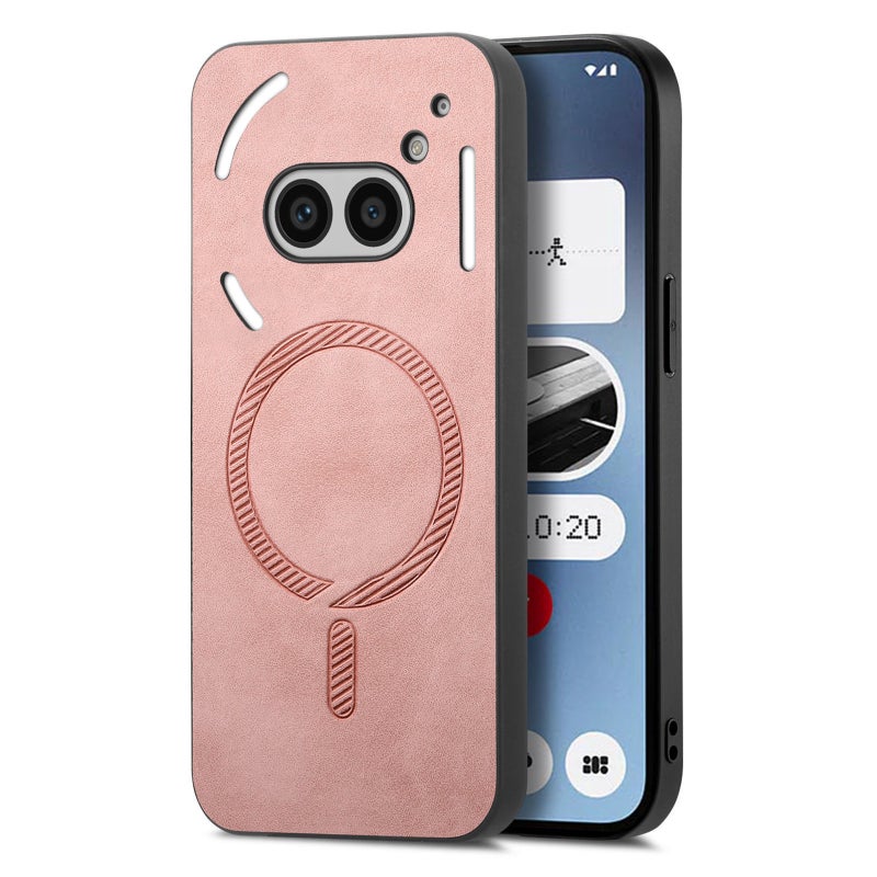 HuHa Case Cover For Nothing Phone 2a Solid Color Retro Magsafe PU Back Cover Phone Case(Pink) - Image 1