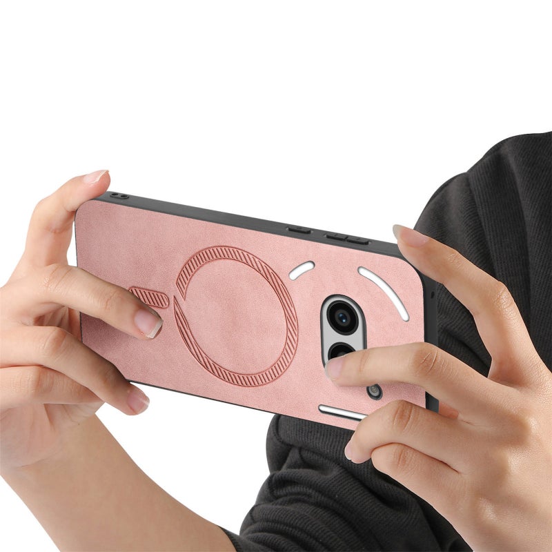 HuHa Case Cover For Nothing Phone 2a Solid Color Retro Magsafe PU Back Cover Phone Case(Pink) - Image 4