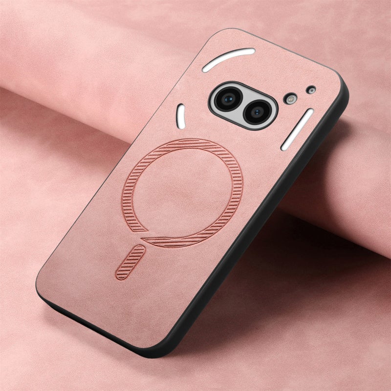 HuHa Case Cover For Nothing Phone 2a Solid Color Retro Magsafe PU Back Cover Phone Case(Pink) - Image 2