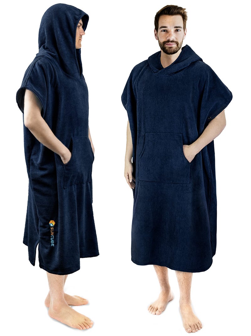 Suncube SUN CUBE Surf Poncho Changing Robe with Hood, Thick Quick Dry Microfiber Wetsuit Changing Towel for Surfing Beach Swim Outdoor Sports Men, Absorbent Wearable Towel Cover Up with Pocket, Navy Blue - Image 1